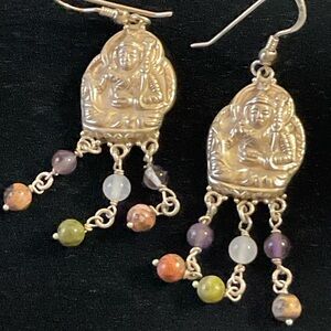 Silver Dangle Earrings with Multicolor Beads